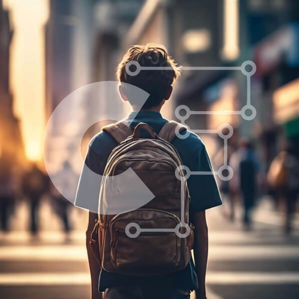 Intra Συλλεκτικό Ξύλινο Παζλ Plywood  4mm - Νεαρός άνδρας που περπατά στο δρόμο στο ηλιοβασίλεμα Σε Ξύλινο Κουτί - Διαστάσεις Puzzle: 10x10 cm – 25 κομμάτια