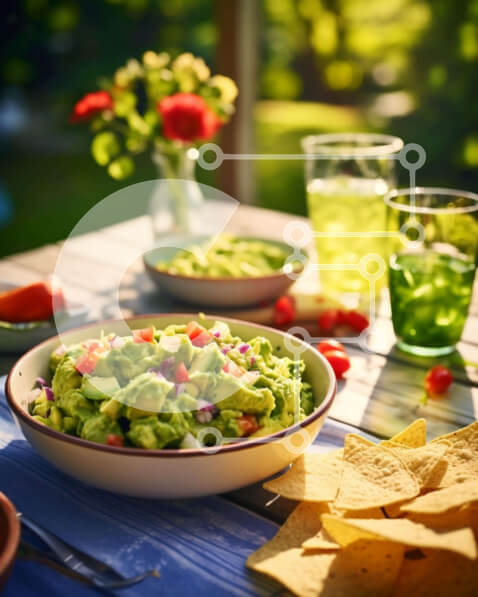 Σετ των 2 Intra Συλλεκτικό Ξύλινο Παζλ Plywood  4mm - Υπαίθριο δείπνο με γκουακαμόλε, πατατάκια, σάλσα και κρασί Σε Ξύλινο Κουτί - Διαστάσεις: 10x10 cm – 25 κομμάτια