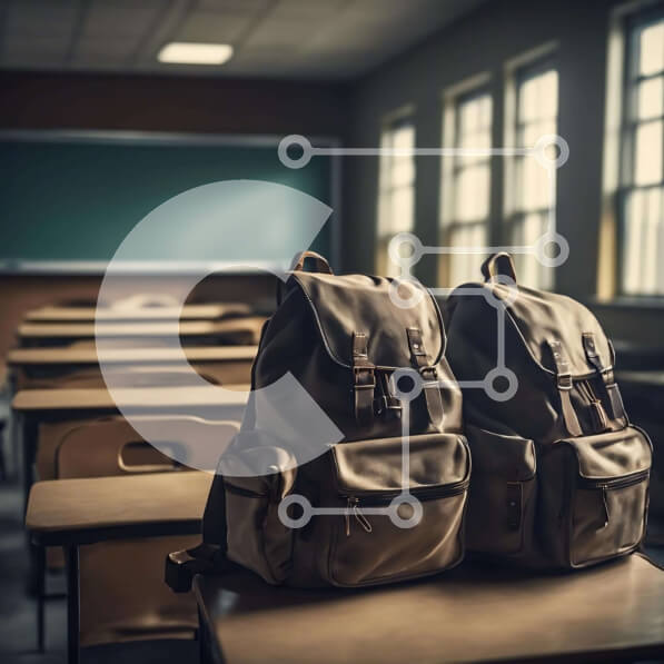 Intra Συλλεκτικό Ξύλινο Παζλ Plywood  4mm - Σακίδια πλάτης σε μια άδεια τάξη Σε Ξύλινο Κουτί - Διαστάσεις Puzzle: 10x10 cm – 25 κομμάτια