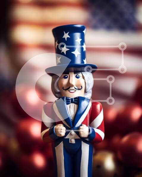 Intra Συλλεκτικό Ξύλινο Παζλ Plywood  4mm - Πατριωτικό ειδώλιο Καρυοθραύστη με καπέλο και μπαλόνια με αμερικανική σημαία Σε Ξύλινο Κουτί - Διαστάσεις: 10x10 cm – 25 κομμάτια