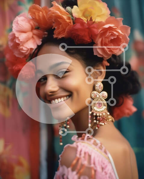 Intra Συλλεκτικό Ξύλινο Παζλ Plywood  4mm - Όμορφη γυναίκα με floral στέμμα και σκουλαρίκια Σε Ξύλινο Κουτί - Διαστάσεις Puzzle: 10x10 cm – 25 κομμάτια