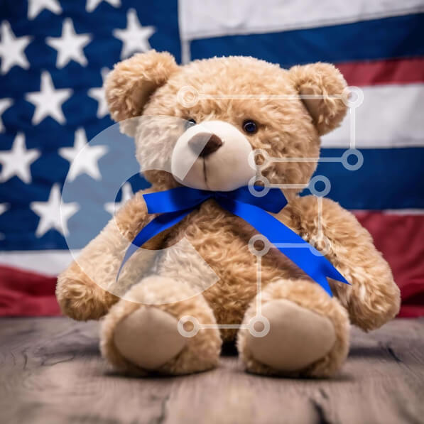 Intra Συλλεκτικό Ξύλινο Παζλ Plywood  4mm - Πατριωτικό αρκουδάκι με αμερικανική σημαία Σε Ξύλινο Κουτί - Διαστάσεις: 10x10 cm – 25 κομμάτια