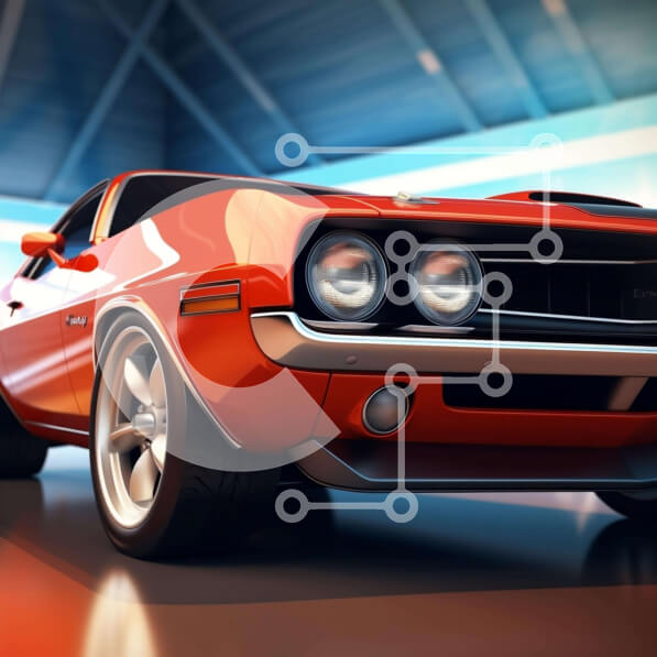 Intra Συλλεκτικό Ξύλινο Παζλ Plywood  4mm - Καλοσυντηρημένο Orange Muscle Car στο γκαράζ Σε Ξύλινο Κουτί - Διαστάσεις Puzzle: 10x10 cm – 25 κομμάτια