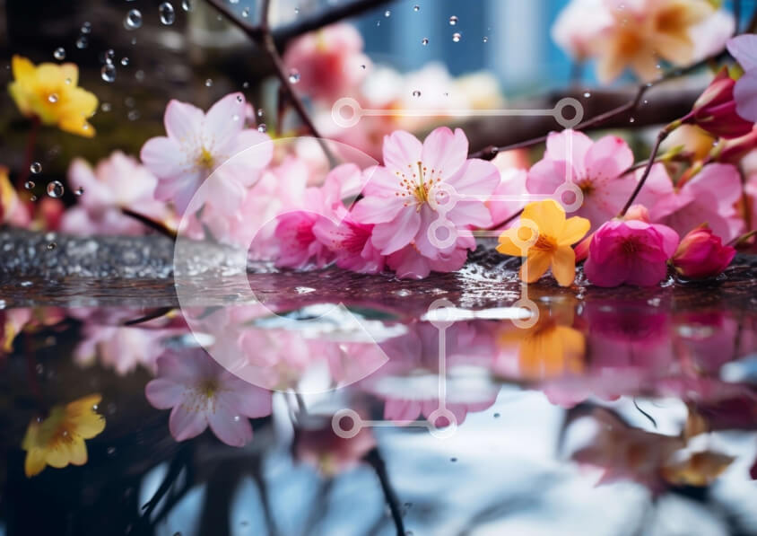 Intra Συλλεκτικό Ξύλινο Παζλ Plywood  4mm - Ροζ λουλούδια που αντανακλώνται στο νερό Σε Ξύλινο Κουτί - Διαστάσεις: 10x10 cm – 25 κομμάτια