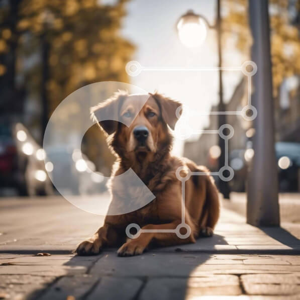 Intra Συλλεκτικό Ξύλινο Παζλ Plywood  4mm - Καφέ σκυλί που ξεκουράζεται στο πεζοδρόμιο σε αστικό περιβάλλον Σε Ξύλινο Κουτί - Διαστάσεις: 10x10 cm – 25 κομμάτια