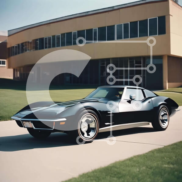 Intra Συλλεκτικό Ξύλινο Παζλ Plywood  4mm - Black Sports Car παρκαρισμένο μπροστά σε εντυπωσιακό κτίριο Σε Ξύλινο Κουτί - Διαστάσεις Puzzle: 10x10 cm – 25 κομμάτια