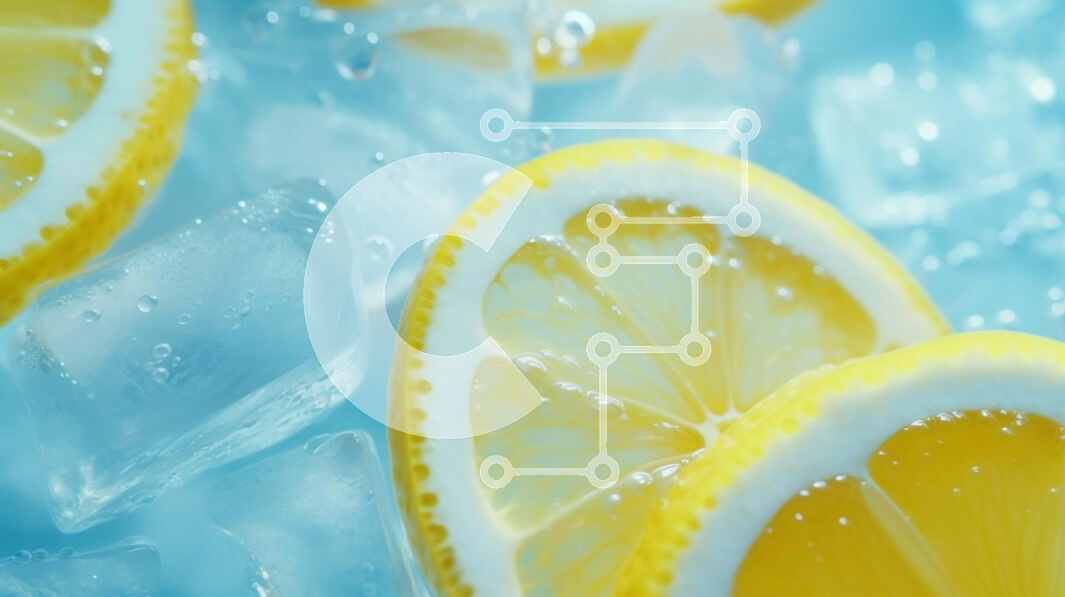 Σετ των 2 Intra Συλλεκτικό Ξύλινο Παζλ Plywood  4mm - Κοντινό πλάνο φέτες λεμονιού και εσπεριδοειδή σε παγάκια σε μπλε νερό Σε Ξύλινο Κουτί - Διαστάσεις: 10x10 cm – 25 κομμάτια