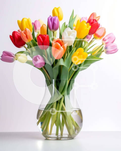 Σετ των 2 Intra Συλλεκτικό Ξύλινο Παζλ Plywood  4mm - Ζωντανές πολύχρωμες τουλίπες σε ένα διάφανο βάζο Σε Ξύλινο Κουτί - Διαστάσεις: 10x10 cm – 25 κομμάτια