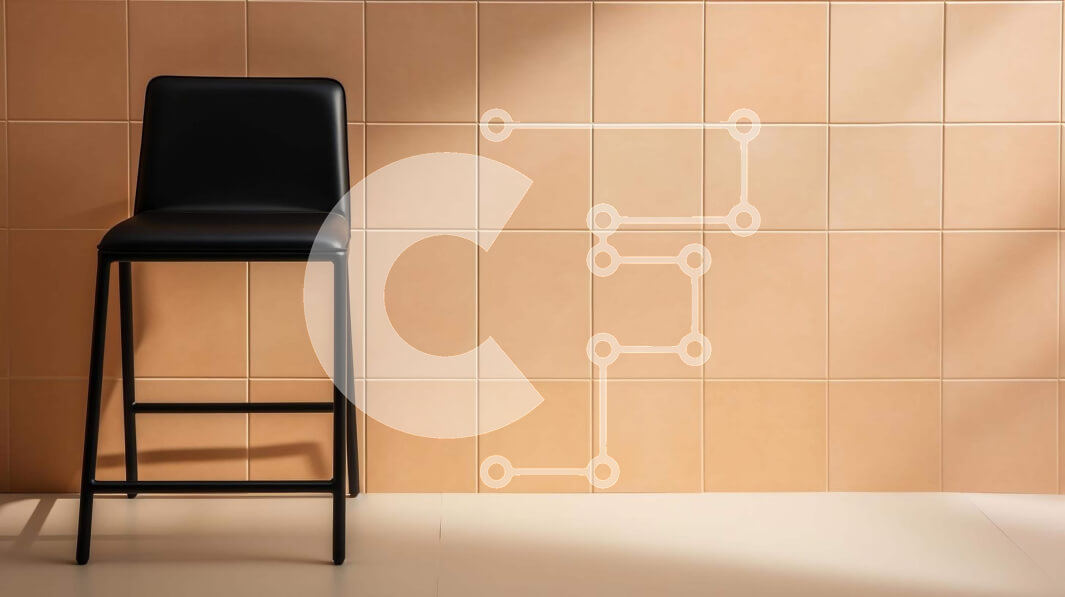 Intra Συλλεκτικό Ξύλινο Παζλ Plywood  4mm - Μαύρη καρέκλα μπροστά από πορτοκαλί τοίχο με πλακάκια Σε Ξύλινο Κουτί - Διαστάσεις: 10x10 cm – 25 κομμάτια