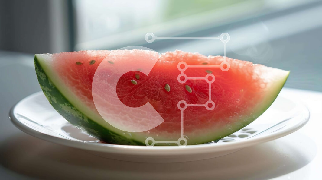 Σετ των 2 Intra Συλλεκτικό Ξύλινο Παζλ Plywood  4mm - Φέτα καρπούζι σε λευκό πιάτο Σε Ξύλινο Κουτί - Διαστάσεις: 10x10 cm – 25 κομμάτια