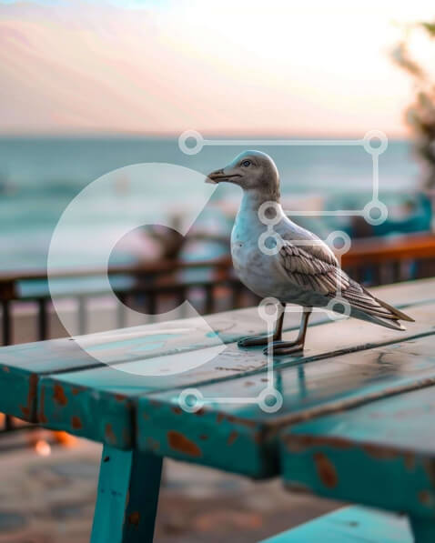 Intra Συλλεκτικό Ξύλινο Παζλ Plywood  4mm - Λευκός Γλάρος σε εξωτερικό ξύλινο τραπέζι Σε Ξύλινο Κουτί - Διαστάσεις: 10x10 cm – 25 κομμάτια