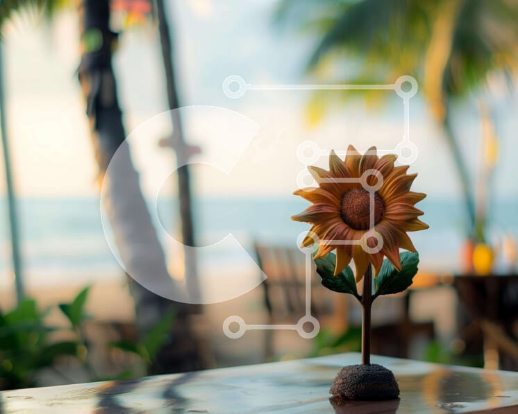 Intra Συλλεκτικό Ξύλινο Παζλ Plywood  4mm - Ξύλινο άγαλμα ηλίανθου δίπλα στον ωκεανό Σε Ξύλινο Κουτί - Διαστάσεις: 10x10 cm – 25 κομμάτια