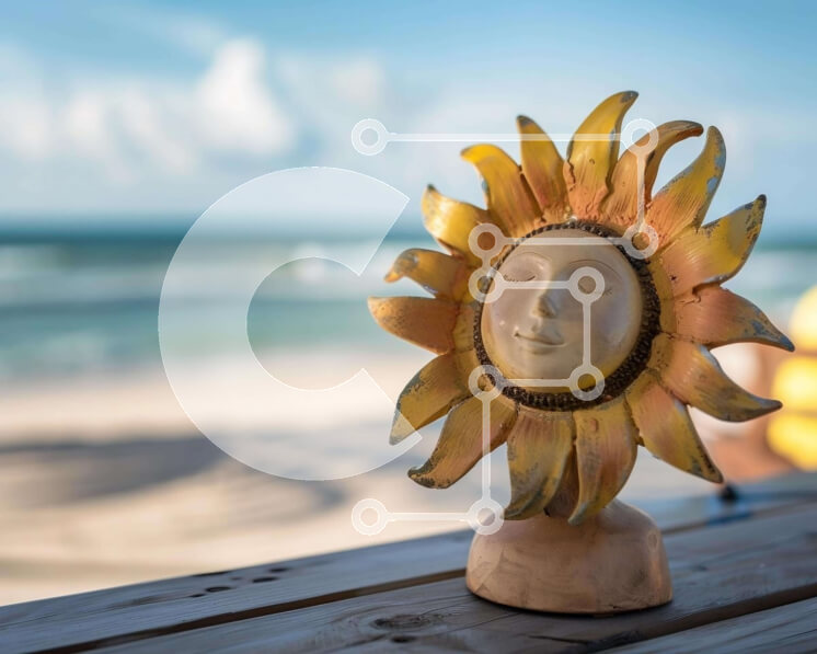 Intra Συλλεκτικό Ξύλινο Παζλ Plywood  4mm - Ξύλινο άγαλμα σε σχήμα ήλιου κοντά στην παραλία Σε Ξύλινο Κουτί - Διαστάσεις: 10x10 cm – 25 κομμάτια