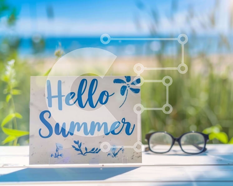 Intra Συλλεκτικό Ξύλινο Παζλ Plywood  4mm - Hello Summer Sign και γυαλιά ηλίου στην παραλία Σε Ξύλινο Κουτί - Διαστάσεις Puzzle: 10x10 cm – 25 κομμάτια