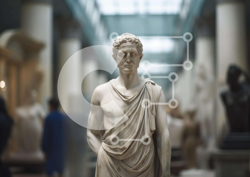 Intra Συλλεκτικό Ξύλινο Παζλ Plywood  4mm - Άγαλμα της αρχαίας ρωμαϊκής προτομής στο μουσείο με τους ανθρώπους Σε Ξύλινο Κουτί - Διαστάσεις Puzzle: 10x10 cm – 25 κομμάτια