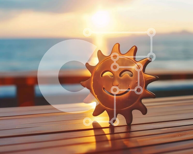 Intra Συλλεκτικό Ξύλινο Παζλ Plywood  4mm - Ειδώλιο ήλιου σε εξωτερικό τραπέζι με φόντο ωκεανό Σε Ξύλινο Κουτί - Διαστάσεις Puzzle: 10x10 cm – 25 κομμάτια