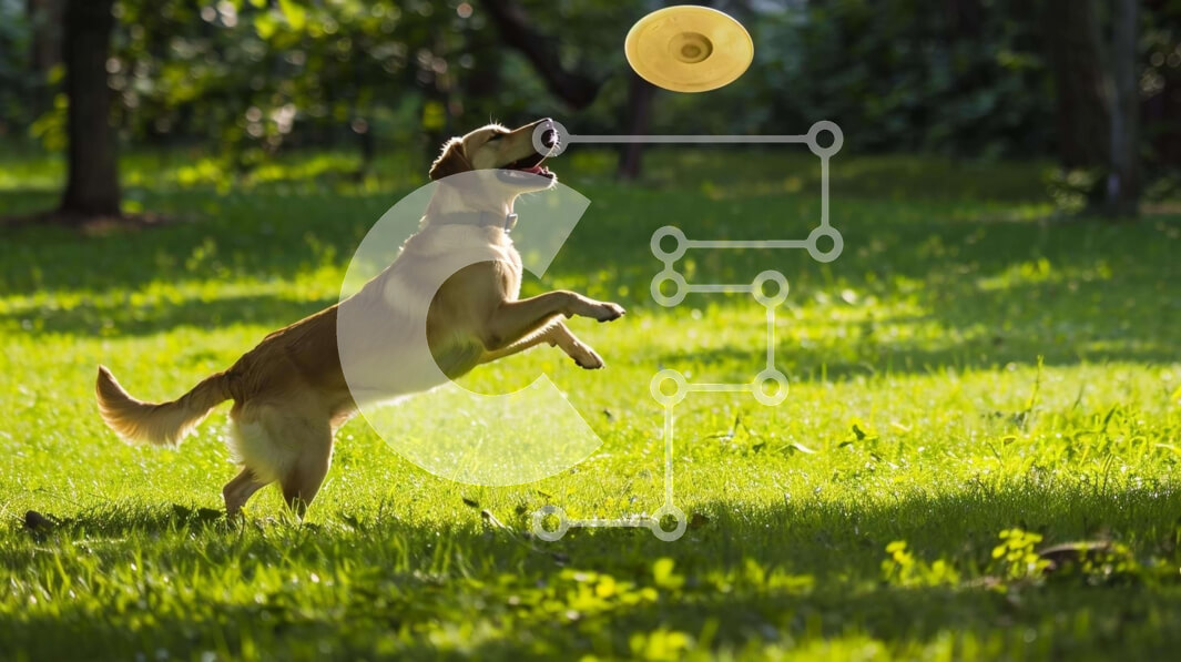 Σετ των 2 Intra Συλλεκτικό Ξύλινο Παζλ Plywood  4mm - Παιχνιδιάρικο καφέ σκυλί που πιάνει φρίσμπι Σε Ξύλινο Κουτί - Διαστάσεις: 10x10 cm – 25 κομμάτια