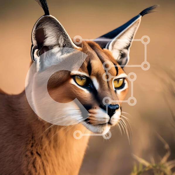 Intra Συλλεκτικό Ξύλινο Παζλ Plywood  4mm - Γάτα Caracal που στέκεται στο γρασίδι και κοιτάζει επίμονα την κάμερα Σε Ξύλινο Κουτί - Διαστάσεις: 10x10 cm – 25 κομμάτια