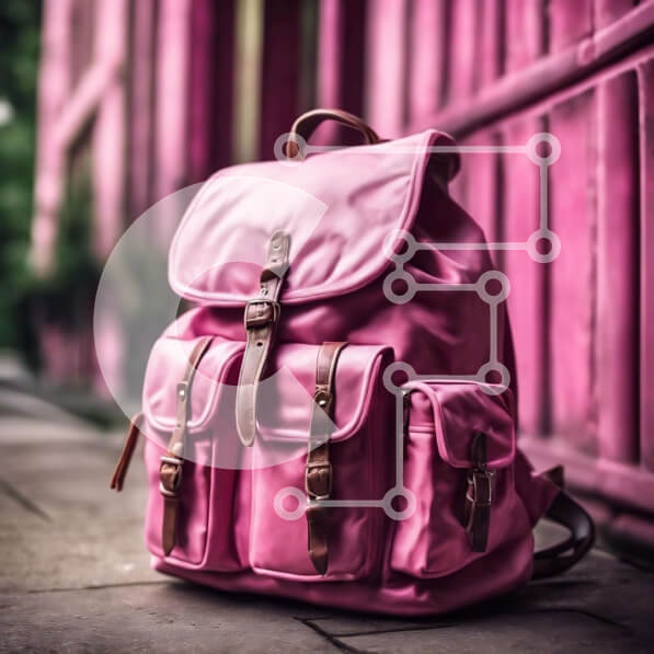 Intra Συλλεκτικό Ξύλινο Παζλ Plywood  4mm - Ροζ σακίδιο πλάτης δίπλα σε πορτοκαλί τοίχο Σε Ξύλινο Κουτί - Διαστάσεις: 10x10 cm – 25 κομμάτια