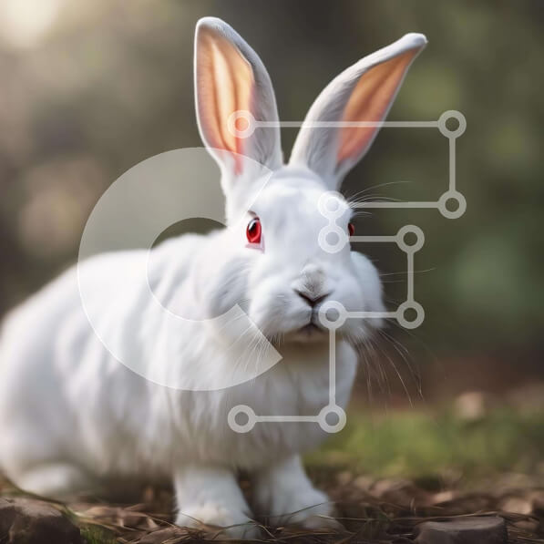 Intra Συλλεκτικό Ξύλινο Παζλ Plywood  4mm - Λευκό κουνέλι με κόκκινα μάτια που κάθεται στο έδαφος Σε Ξύλινο Κουτί - Διαστάσεις: 10x10 cm – 25 κομμάτια