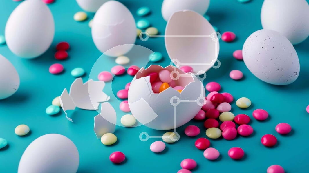 Intra Συλλεκτικό Ξύλινο Παζλ Plywood  4mm - Σπασμένο λευκό αυγό και ροζ μπλε καραμέλες για το Πάσχα ή την ημέρα του Αγίου Βαλεντίνου Σε Ξύλινο Κουτί - Διαστάσεις: 10x10 cm – 25 κομμάτια