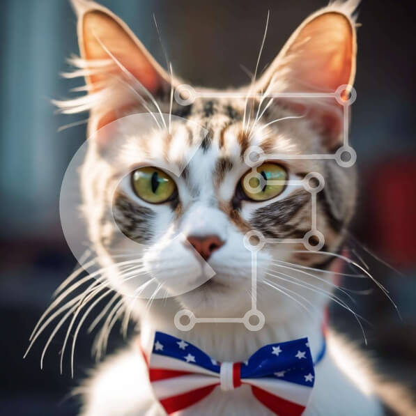 Intra Συλλεκτικό Ξύλινο Παζλ Plywood  4mm - Γάτα με παπιγιόν αμερικανικής σημαίας Σε Ξύλινο Κουτί - Διαστάσεις: 10x10 cm – 25 κομμάτια