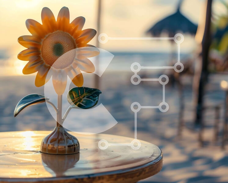 Intra Συλλεκτικό Ξύλινο Παζλ Plywood  4mm - Κίτρινο βάζο λουλουδιών σε υπαίθριο τραπέζι παραλίας Σε Ξύλινο Κουτί - Διαστάσεις: 10x10 cm – 25 κομμάτια