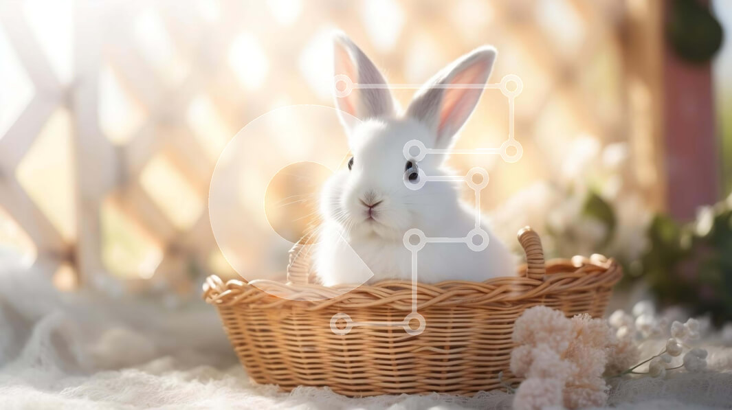 Σετ των 2 Intra Συλλεκτικό Ξύλινο Παζλ Plywood  4mm - Λευκό λαγουδάκι σε ψάθινο καλάθι με λουλούδια Σε Ξύλινο Κουτί - Διαστάσεις: 10x10 cm – 25 κομμάτια