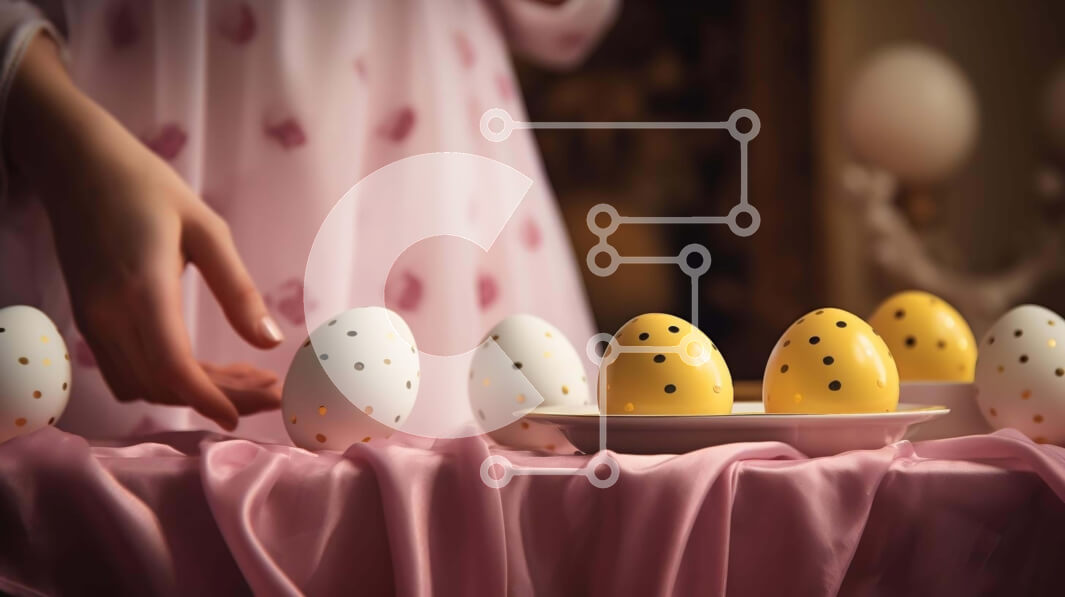 Intra Συλλεκτικό Ξύλινο Παζλ Plywood  4mm - Πασχαλινά αυγά σε ένα τραπέζι με άτομο που κρατά ένα Σε Ξύλινο Κουτί - Διαστάσεις: 10x10 cm – 25 κομμάτια