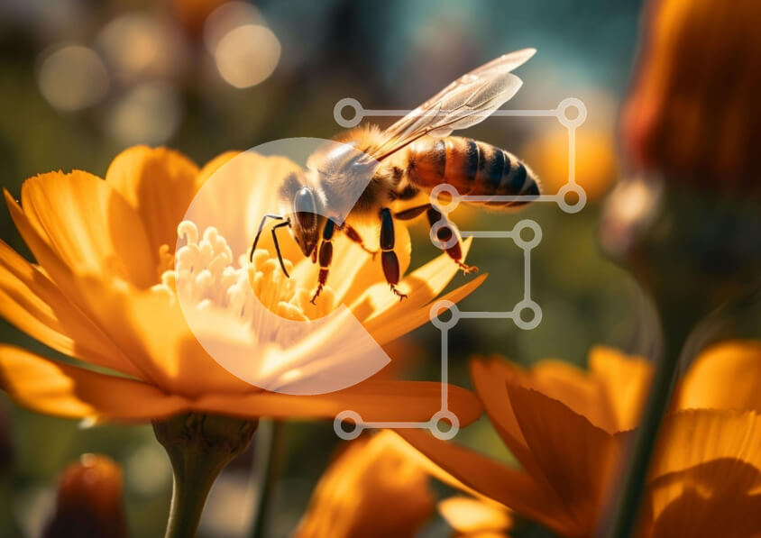 Intra Συλλεκτικό Ξύλινο Παζλ Plywood  4mm - Μέλισσα που τρέφεται με πορτοκαλί λουλούδι Σε Ξύλινο Κουτί - Διαστάσεις: 10x10 cm – 25 κομμάτια