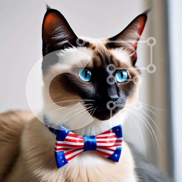 Intra Συλλεκτικό Ξύλινο Παζλ Plywood  4mm - Γάτα Σιάμ με παπιγιόν με αμερικανική σημαία Σε Ξύλινο Κουτί - Διαστάσεις: 10x10 cm – 25 κομμάτια