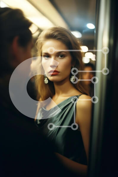 Intra Συλλεκτικό Ξύλινο Παζλ Plywood  4mm - Γυναίκα με κομψό φόρεμα κοιτάζοντας στον καθρέφτη Σε Ξύλινο Κουτί - Διαστάσεις Puzzle: 10x10 cm – 25 κομμάτια