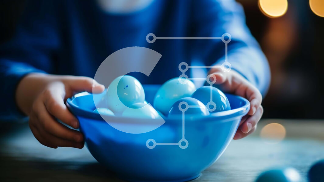 Intra Συλλεκτικό Ξύλινο Παζλ Plywood  4mm - Μπλε Πασχαλινά αυγά σε ένα μπολ Σε Ξύλινο Κουτί - Διαστάσεις: 10x10 cm – 25 κομμάτια