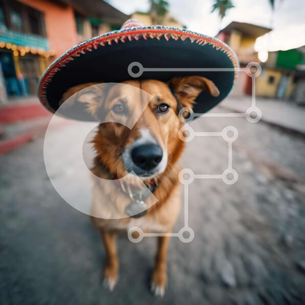 Intra Συλλεκτικό Ξύλινο Παζλ Plywood  4mm - Καφέ σκυλί με καπέλο σομπρέρο στη μεξικανική οδό Σε Ξύλινο Κουτί - Διαστάσεις: 10x10 cm – 25 κομμάτια