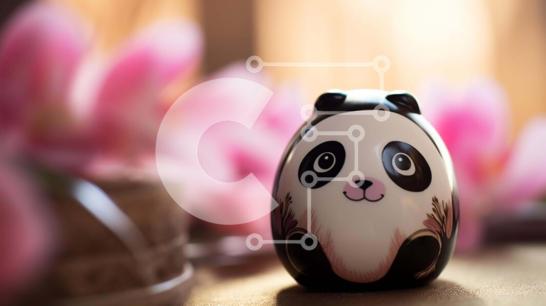 Intra Συλλεκτικό Ξύλινο Παζλ Plywood  4mm - Ασπρόμαυρο ειδώλιο αρκούδας Panda με ροζ λουλούδια Σε Ξύλινο Κουτί - Διαστάσεις: 10x10 cm – 25 κομμάτια