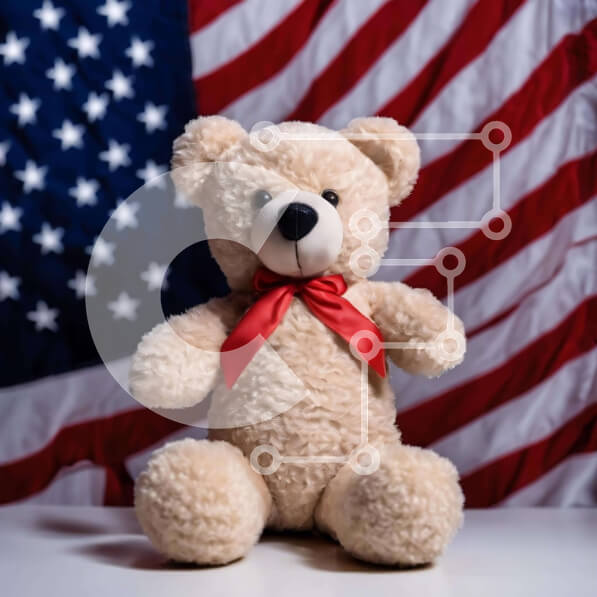 Intra Συλλεκτικό Ξύλινο Παζλ Plywood  4mm - Αρκουδάκι με αμερικανική σημαία και εορταστικές διακοσμήσεις Σε Ξύλινο Κουτί - Διαστάσεις: 10x10 cm – 25 κομμάτια