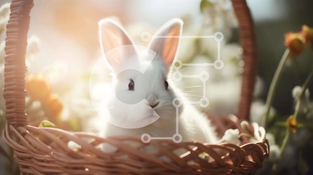 Intra Συλλεκτικό Ξύλινο Παζλ Plywood  4mm - Λευκό λαγουδάκι κουνέλι σε καλάθι με λουλούδια και πρασινάδα Σε Ξύλινο Κουτί - Διαστάσεις: 10x10 cm – 25 κομμάτια