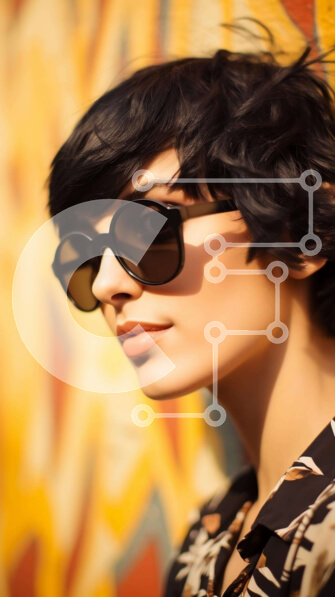 Intra Συλλεκτικό Ξύλινο Παζλ Plywood  4mm - Κομψή νεαρή γυναίκα που ποζάρει μπροστά από τον αφηρημένο τοίχο Σε Ξύλινο Κουτί - Διαστάσεις Puzzle: 10x10 cm – 25 κομμάτια