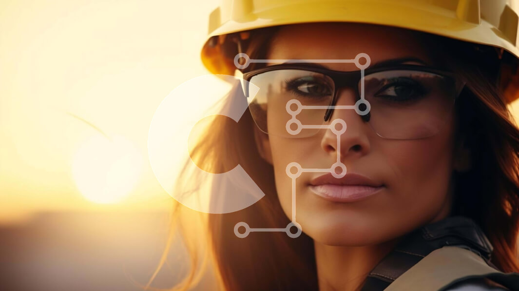 Intra Συλλεκτικό Ξύλινο Παζλ Plywood  4mm - Νεαρή γυναίκα με πορτοκαλί σκληρό καπέλο και γυαλιά Σε Ξύλινο Κουτί - Διαστάσεις Puzzle: 10x10 cm – 25 κομμάτια