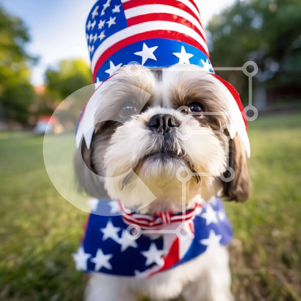 Intra Συλλεκτικό Ξύλινο Παζλ Plywood  4mm - Μικρό σκυλί με καπέλο αμερικανικής σημαίας στο γρασίδι Σε Ξύλινο Κουτί - Διαστάσεις: 10x10 cm – 25 κομμάτια