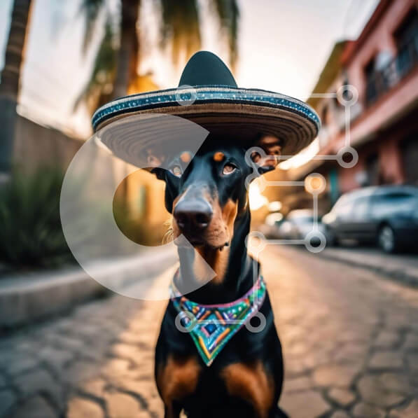 Intra Συλλεκτικό Ξύλινο Παζλ Plywood  4mm - Ντόμπερμαν στο Σόμπρερο Σε Ξύλινο Κουτί - Διαστάσεις: 10x10 cm – 25 κομμάτια