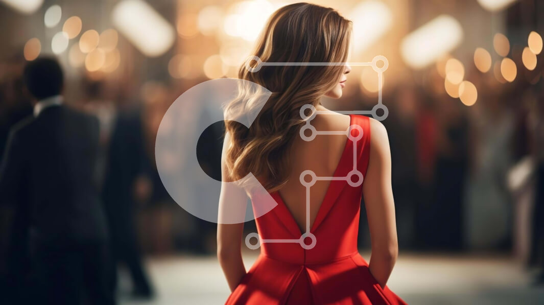 Intra Συλλεκτικό Ξύλινο Παζλ Plywood  4mm - Κομψή γυναίκα με κόκκινο φόρεμα σε κοινωνική εκδήλωση Σε Ξύλινο Κουτί - Διαστάσεις Puzzle: 10x10 cm – 25 κομμάτια