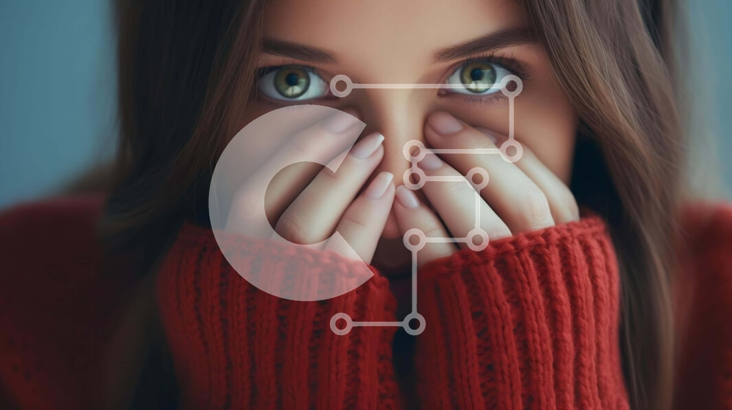 Intra Συλλεκτικό Ξύλινο Παζλ Plywood  4mm - Νεαρή γυναίκα που καλύπτει τα μάτια με τα χέρια Σε Ξύλινο Κουτί - Διαστάσεις Puzzle: 10x10 cm – 25 κομμάτια