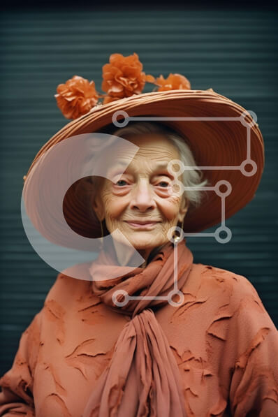 Intra Συλλεκτικό Ξύλινο Παζλ Plywood  4mm - Ηλικιωμένη γυναίκα με πορτοκαλί καπέλο και κασκόλ με λουλούδια Σε Ξύλινο Κουτί - Διαστάσεις Puzzle: 10x10 cm – 25 κομμάτια