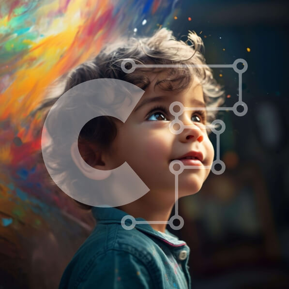 Intra Συλλεκτικό Ξύλινο Παζλ Plywood  4mm - Νεαρό αγόρι μπροστά από την αφηρημένη ζωγραφική Σε Ξύλινο Κουτί - Διαστάσεις Puzzle: 10x10 cm – 25 κομμάτια