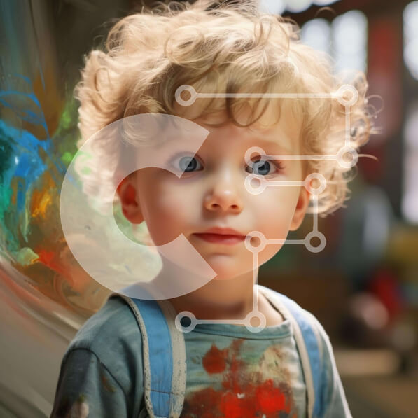 Intra Συλλεκτικό Ξύλινο Παζλ Plywood  4mm - Νεαρό αγόρι με φόρμες με αφηρημένη ζωγραφική Σε Ξύλινο Κουτί - Διαστάσεις Puzzle: 10x10 cm – 25 κομμάτια