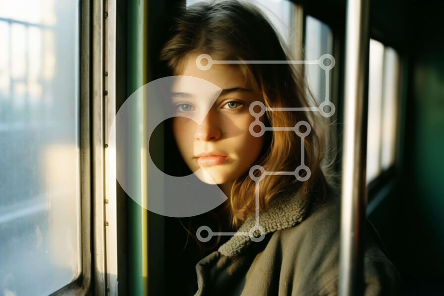 Intra Συλλεκτικό Ξύλινο Παζλ Plywood  4mm - Νεαρή γυναίκα που συλλογίζεται από το παράθυρο τρένου Σε Ξύλινο Κουτί - Διαστάσεις Puzzle: 10x10 cm – 25 κομμάτια