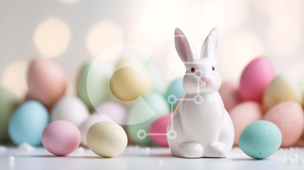 Intra Συλλεκτικό Ξύλινο Παζλ Plywood  4mm - Πασχαλινό λαγουδάκι που περιβάλλεται από πολύχρωμα αυγά Σε Ξύλινο Κουτί - Διαστάσεις: 10x10 cm – 25 κομμάτια