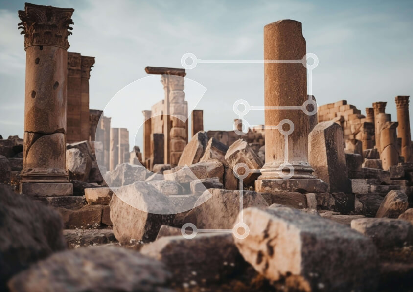 Intra Συλλεκτικό Ξύλινο Παζλ Plywood  4mm - Αρχαία πόλη με στύλους και πέτρες Σε Ξύλινο Κουτί - Διαστάσεις Puzzle: 10x10 cm – 25 κομμάτια