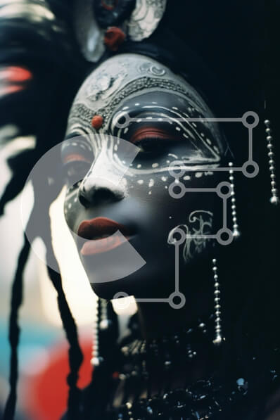 Intra Συλλεκτικό Ξύλινο Παζλ Plywood  4mm - Γυναίκα με ασπρόμαυρη βαφή προσώπου και περίτεχνο μακιγιάζ Σε Ξύλινο Κουτί - Διαστάσεις Puzzle: 10x10 cm – 25 κομμάτια